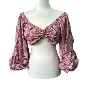 Honey Bum Cropped Top Red Gingham Pattern Size Small